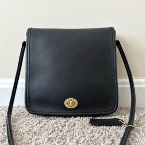 COACH Vintage Compact Pouch Black Leather Crossbody Shoulder Bag Handbag 9620